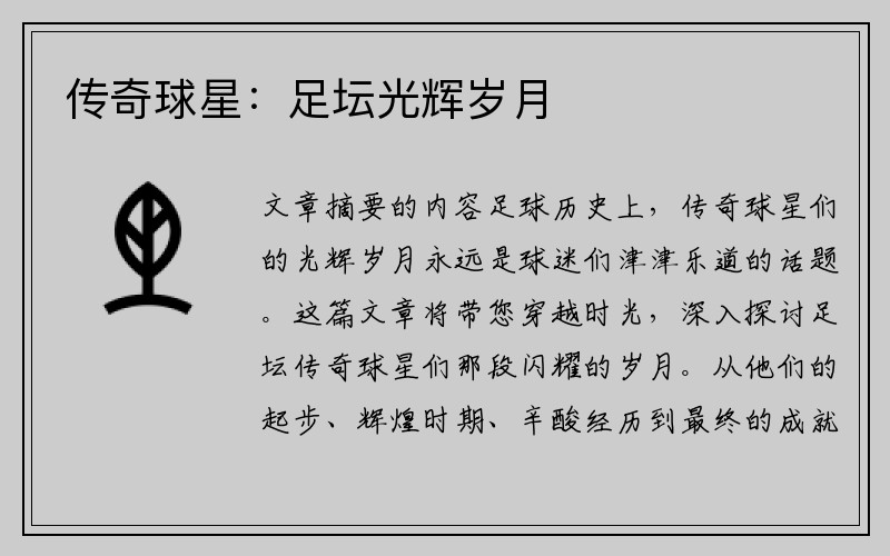 传奇球星：足坛光辉岁月