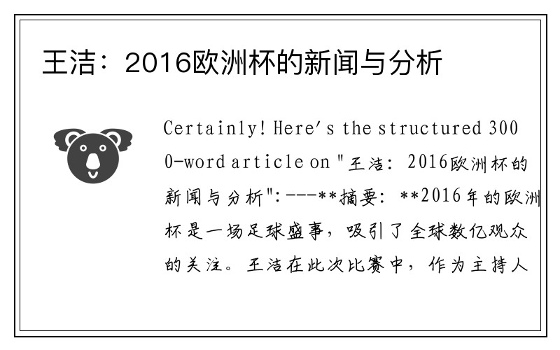 王洁：2016欧洲杯的新闻与分析